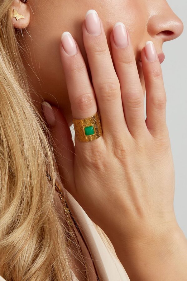 Bohemian Lush Ring – Χρυσό με Πράσινη Πέτρα - Image 3