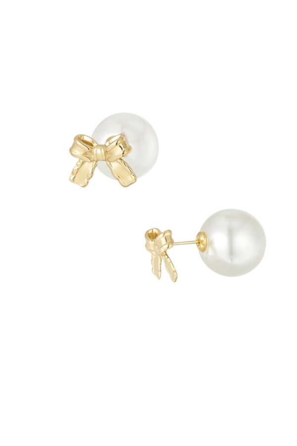 Σκουλαρίκια Pearl Bow Charm – Λευκό & Χρυσό