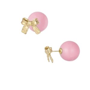 Σκουλαρίκια Pearl Bow Charm – Ροζ & Χρυσό