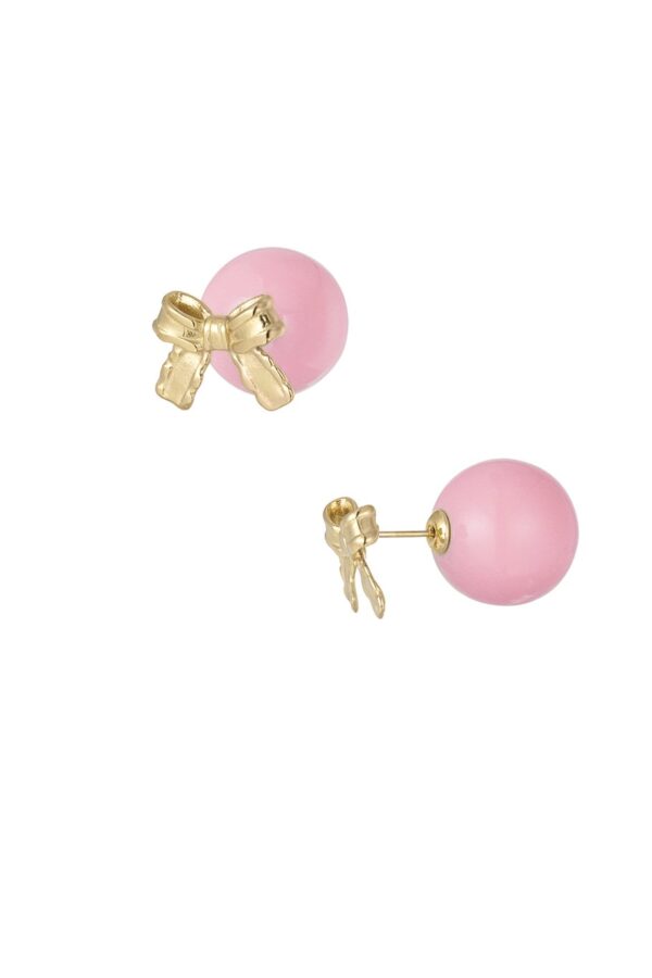 Σκουλαρίκια Pearl Bow Charm – Ροζ & Χρυσό - Image 2