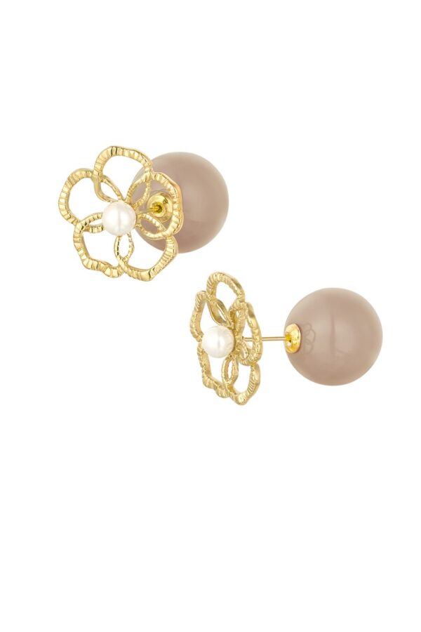 Flower Earrings Colored Back καφε - Image 2