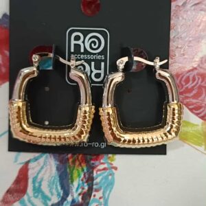 Σκουλαρίκια RO Accessories – Τετράγωνα Δίχρωμα Πλεκτά Ασημί & Χρυσό