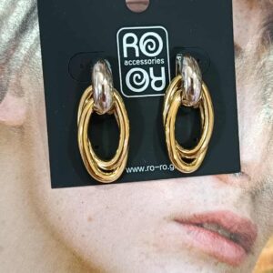 Σκουλαρίκια RO Accessories – Δίχρωμοι Οβάλ Κρίκοι Πλεγμένοι (Χρυσό/Ασημί)