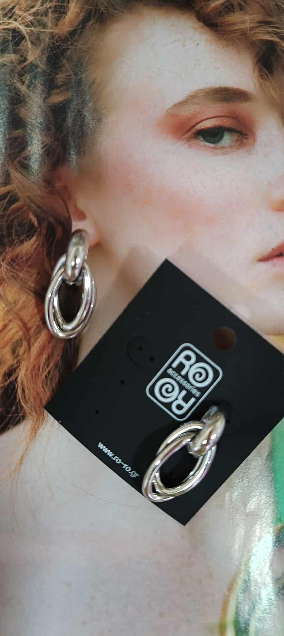 Σκουλαρίκια RO Accessories – Ασημί Οβάλ Κρίκοι Πλεγμένοι