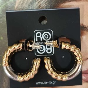 Σκουλαρίκια RO Accessories – Δίχρωμα Ημικυκλικά με Ραβδώσεις