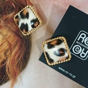 Σκουλαρίκια RO Accessories – Τετράγωνα με Λεοπάρ και Χρυσό Περίγραμμα