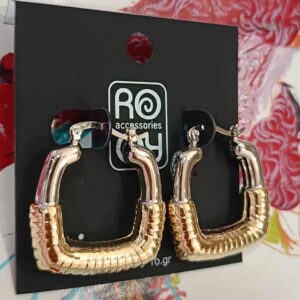 Σκουλαρίκια RO Accessories – Τετράγωνα Δίχρωμα Πλεκτά Ασημί & Χρυσό