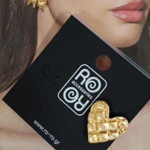 Σκουλαρίκια RO Accessories – Χρυσες Σφυρήλατες Καρδιές με Τετράγωνα