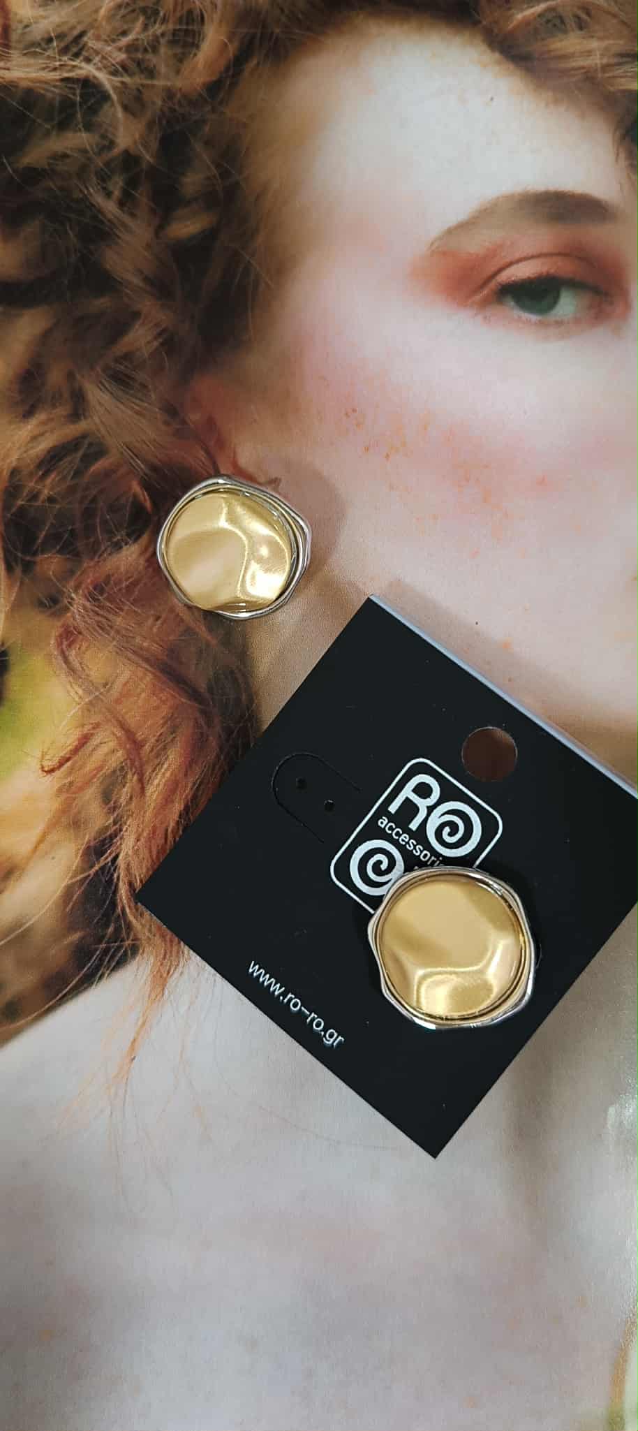 Σκουλαρίκια RO Accessories – Ανάγλυφα Χρυσά με Ασημί Περίγραμμα