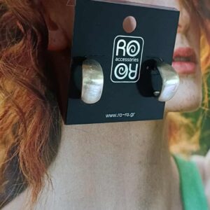 Σκουλαρίκια RO Accessories – Κοντά Φαρδιά με Γωνίες Ματ Πατίνα  Ασημί