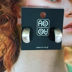 Σκουλαρίκια RO Accessories – Κοντά Φαρδιά με Γωνίες Ματ Πατίνα  Ασημί