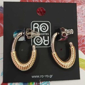 Σκουλαρίκια RO Accessories – Δίχρωμα Ημικυκλικά με Ραβδώσεις