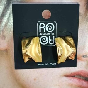 Σκουλαρίκια RO Accessories – Ασύμμετρα Τετραγωνισμένα με Νεύρα  Χρυσά