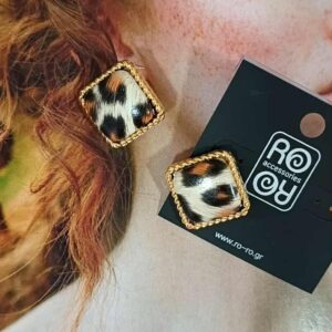 Σκουλαρίκια RO Accessories – Τετράγωνα με Λεοπάρ και Χρυσό Περίγραμμα
