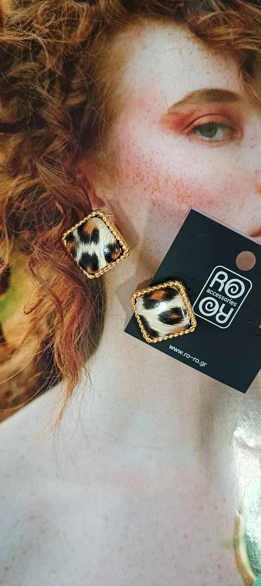 Σκουλαρίκια RO Accessories – Τετράγωνα με Λεοπάρ και Χρυσό Περίγραμμα - Image 2