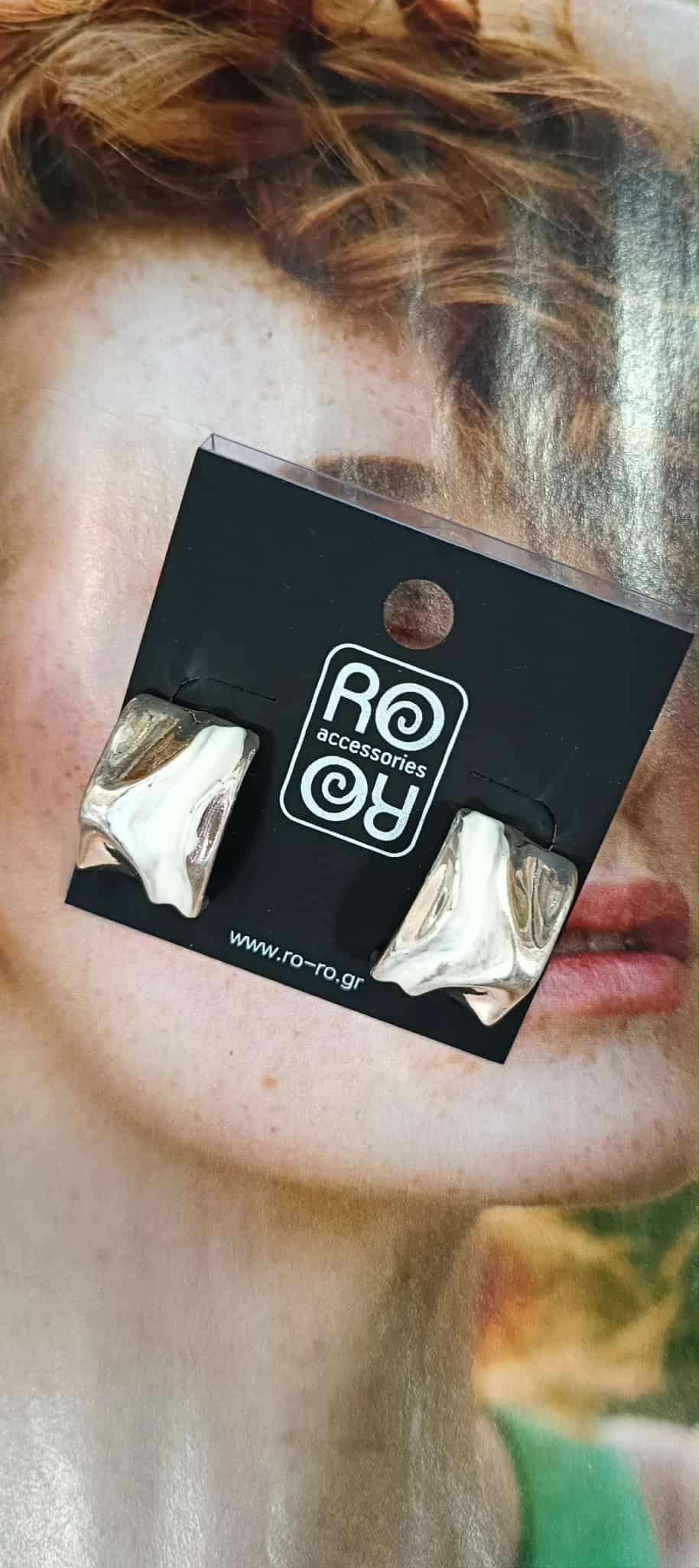 Σκουλαρίκια RO Accessories – Ασύμμετρα Τετραγωνισμένα με Νεύρα Ασημί
