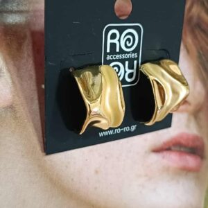 Σκουλαρίκια RO Accessories – Ασύμμετρα Τετραγωνισμένα με Νεύρα  Χρυσά
