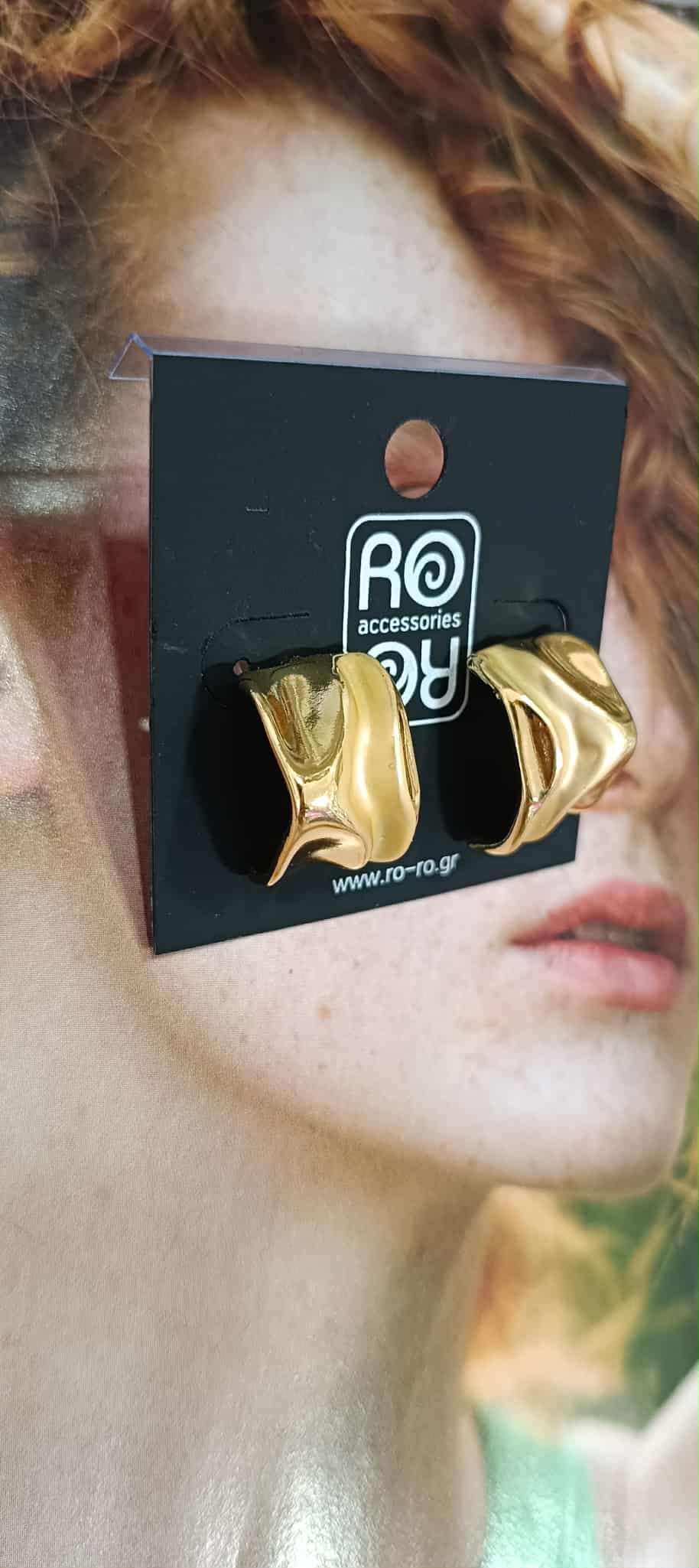 Σκουλαρίκια RO Accessories – Ασύμμετρα Τετραγωνισμένα με Νεύρα Χρυσά