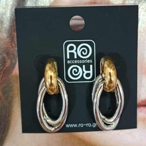 Σκουλαρίκια RO Accessories – Δίχρωμοι Οβάλ Κρίκοι Πλεγμένοι (Ασημί/Χρυσό)