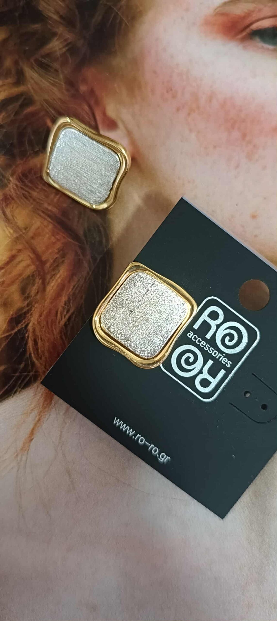 Σκουλαρίκια RO Accessories – Τετράγωνος Καμβάς silver