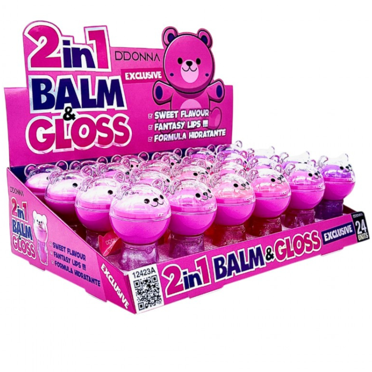 Παιχνιδιάρικο σετ D'DONNA GLOSS & LIP BALM διαθέσιμο σε 6 τόνους, ιδανικό για selfie.