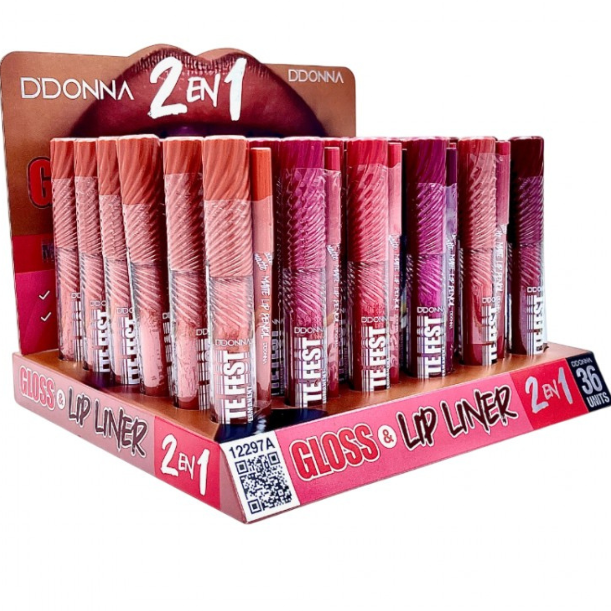 Σετ μακιγιάζ χειλιών D'DONNA GLOSS & LIP LINER MATTE FEST 2-σε-1, με υγρό κραγιόν και μολύβι χειλιών