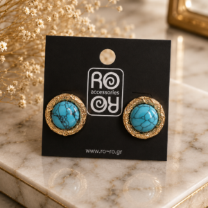 Σκουλαρίκια RO-RO Vintage Turquoise Medallion Earrings Χρυσά