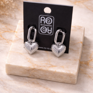 Σκουλαρίκια RO-RO Silver Puffy Heart Chain Earrings Ασημί