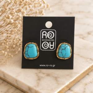 Σκουλαρίκια RO-RO Turquoise Minimal Stone Earrings Χρυσά