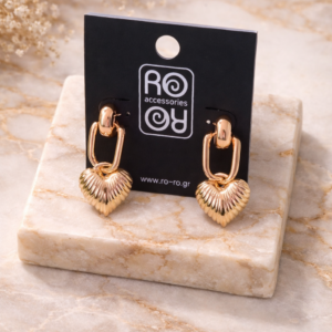 Σκουλαρίκια RO-RO Gold Puffy Heart Chain Earrings Χρυσά