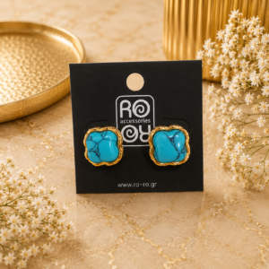 Σκουλαρίκια RO-RO Turquoise Stone Vintage Earrings Χρυσά