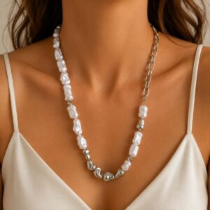 Κολιέ Organic Pearl Silver με Πέρλες