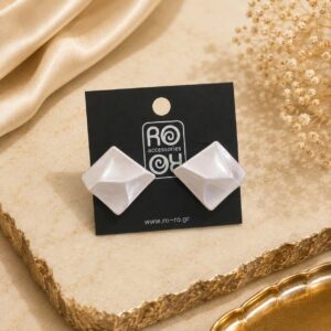 RO Accessories Σκουλαρίκια Pearl Geometry Λευκά