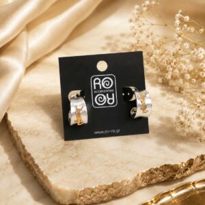 RO Accessories Σκουλαρίκια Monogram Ασημί με Χρυσή Λεπτομέρεια