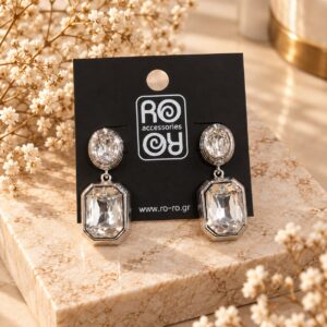 RO Accessories Κρεμαστά Σκουλαρίκια Crystal Elegance – Ασημί